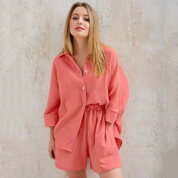 2023 Women's pajama set set with 9/4 sleeves, sleep top, shorts, home clothing