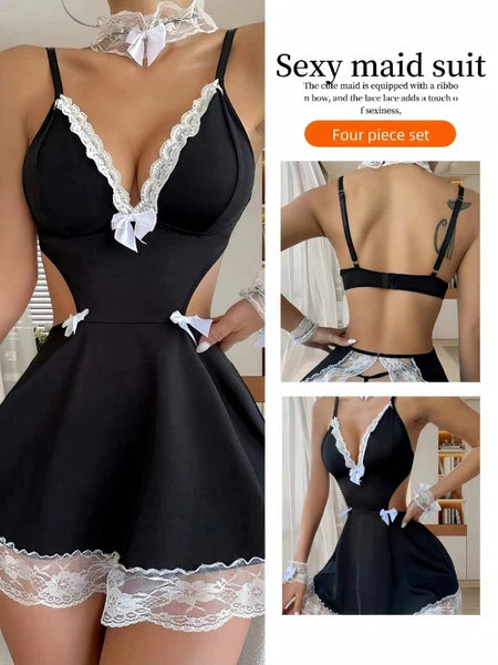 Plus Size Maid Nurse Dress Set Sexy Lingerie Lady Lace Bodysuit Pajamas Babydoll