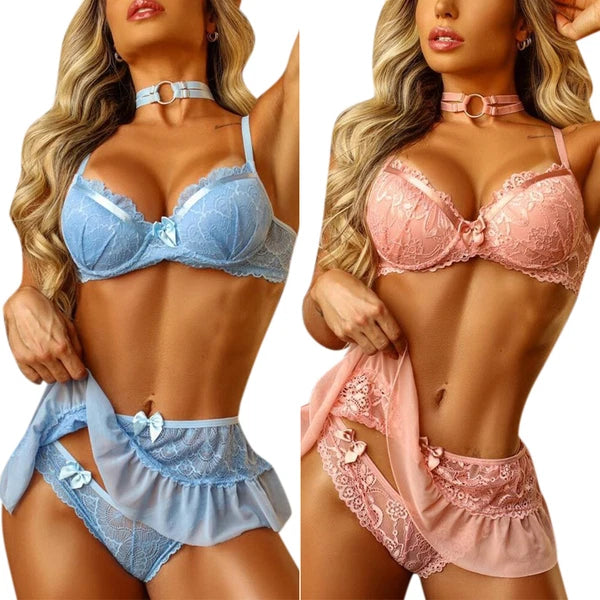 Womens Sexy Nightwear Lace Sheer Lingerie Sets Pyjamas Bra Underwear Sleepwear