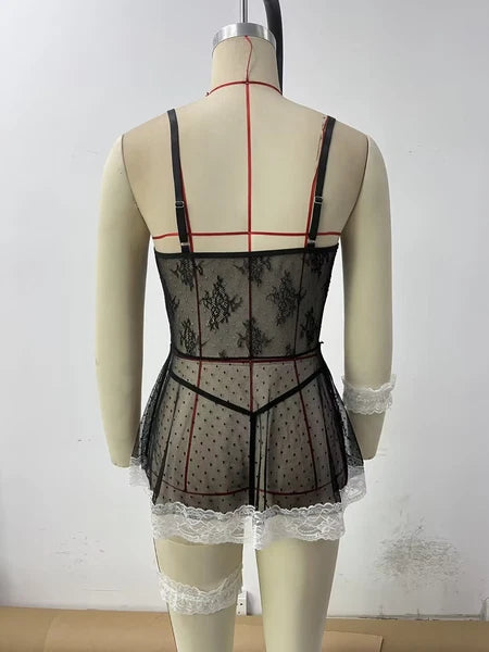 Sexy Adults French Maid Role-Play Lingerie Lace Costume Dress Babydoll Nightwear