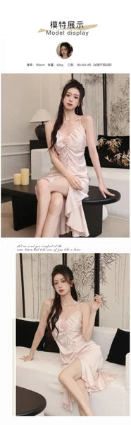 Summer Sleeveless Backless Pajama Night Dress Suspended Split Fold Long Girls