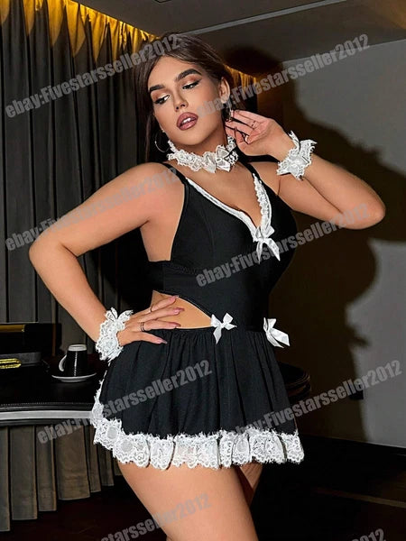Plus Size Maid Nurse Dress Set Sexy Lingerie Lady Lace Bodysuit Pajamas Babydoll