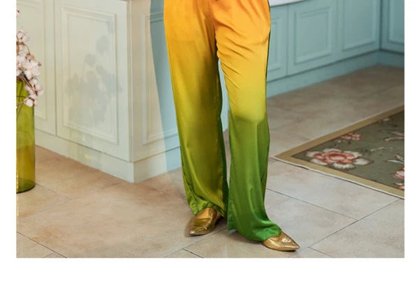 Orange Women PajamaSet Long Sleeve Spring Autumn Sleepwear Thin Green Home Suit