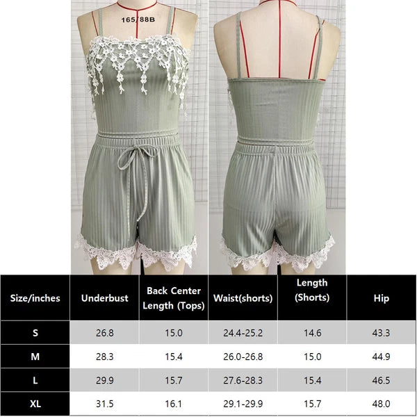 Women Sexy Sleepwear Lace Cotton Pajamas Set Shorts Nightwear Camisole Underwear