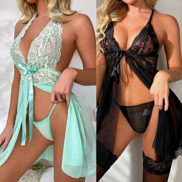 Sexy Women's Lingerie Lace Sleepwear Nightwear Babydoll Underwear Slip Dress Set