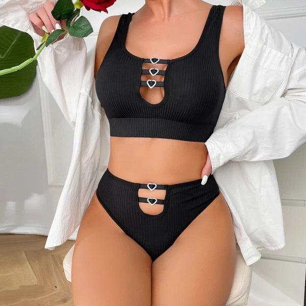 Plus Size 2 Piece Lingerie for Women Sexy Bra and Panty Set knitted Lingerie Set