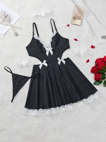 Plus Size Maid Nurse Dress Set Sexy Lingerie Lady Lace Bodysuit Pajamas Babydoll