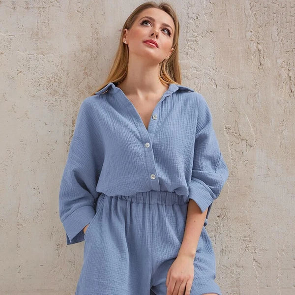 2023 Women's pajama set set with 9/4 sleeves, sleep top, shorts, home clothing