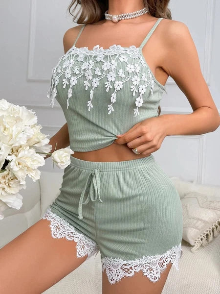 Women Sexy Sleepwear Lace Cotton Pajamas Set Shorts Nightwear Camisole Underwear