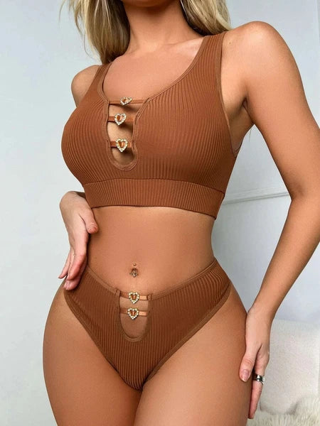 Plus Size 2 Piece Lingerie for Women Sexy Bra and Panty Set knitted Lingerie Set