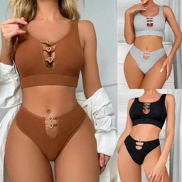 Plus Size 2 Piece Lingerie for Women Sexy Bra and Panty Set knitted Lingerie Set