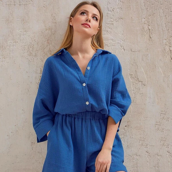2023 Women's pajama set set with 9/4 sleeves, sleep top, shorts, home clothing
