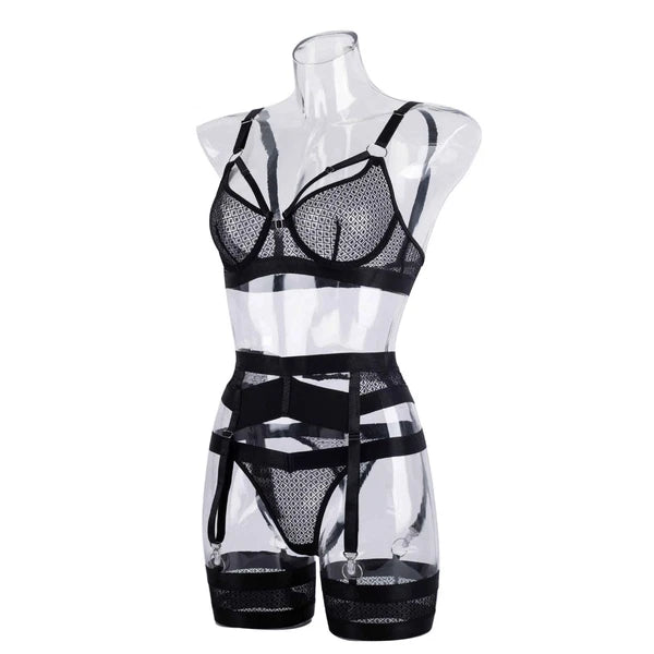 Sexy Underwear Babydoll Set Lingerie Nightwear Suspender Bra Thong Erotic Womens