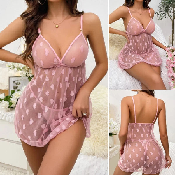 Sexy Lingerie Women's Lace Babydoll Dress See-Thru Sleepwear Nightwear G-string