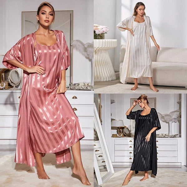 2023 Printed robe 2-piece set for women's kimono bathrobe pajama satin