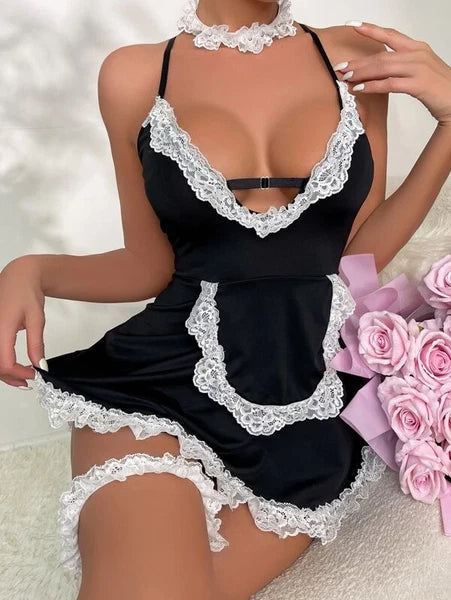 Plus Size Maid Nurse Dress Set Sexy Lingerie Lady Lace Bodysuit Pajamas Babydoll