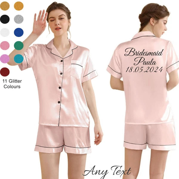UK Personalized Womens Pyjamas Pjs Shorts Set Wedding Bridesmaid Birthday Party