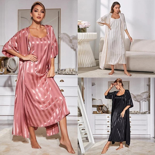 2023 Printed robe 2-piece set for women's kimono bathrobe pajama satin