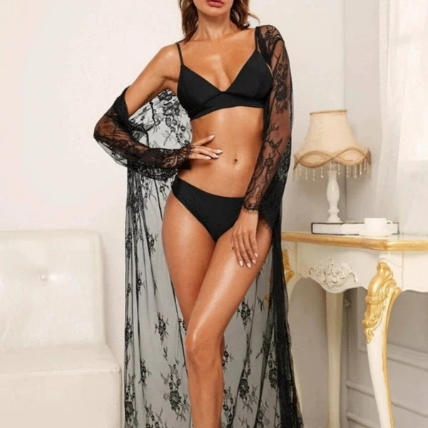 Plus Women Lingeries Lace Dress Sheer See-Through Nightwear Bathrobes Pajamas